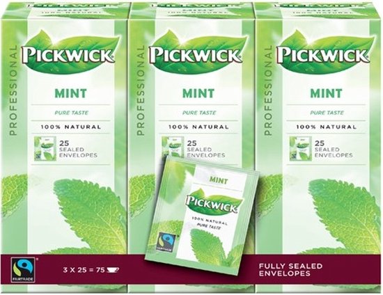 Pickwick Thee munt professioneel 25 zakjes à 1,5 gr per doosje, doos 4X3 doosjes