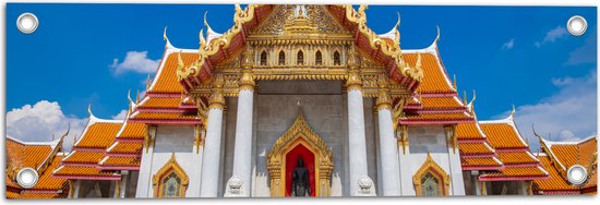 Tuinposter – Wit met Gouden Marmeren Tempel in Bangkok, Thailand - 60x20 cm Foto op Tuinposter (wanddecoratie voor buiten en binnen)