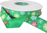 Kerst Lint 16mm (1,6cm) | Grosgrain Lint Ripsband | Luxe Kwaliteit Kerstlint | Sneeuwvlok Groen Rood | Cadeaulint | Decoratielint | Rol: 22 meter