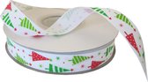 Kerst Lint 16mm (1,6cm) | Grosgrain Lint Ripsband | Luxe Kwaliteit Kerstlint | Kerstboom Wit Rood Groen | Cadeaulint | Decoratielint | Rol: 22 meter