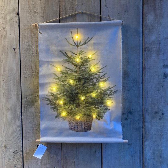 Welp bol.com | Kerstboom op canvas doek inclusief verlichting M (45x57cm) KL-91