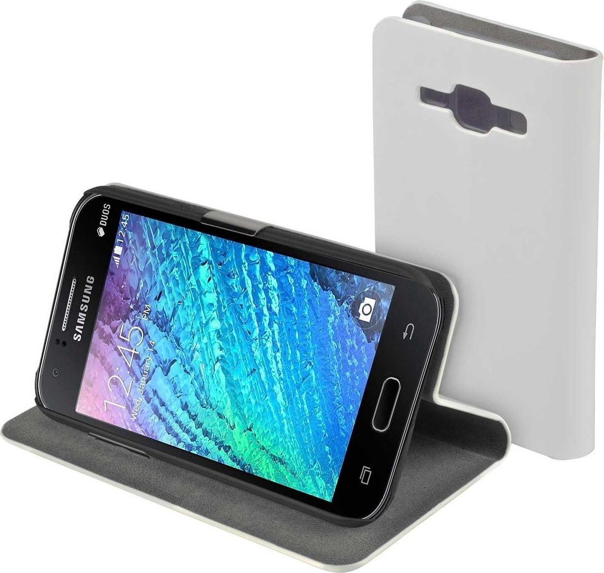 Wit slim booktype Samsung Galaxy J1 hoesje