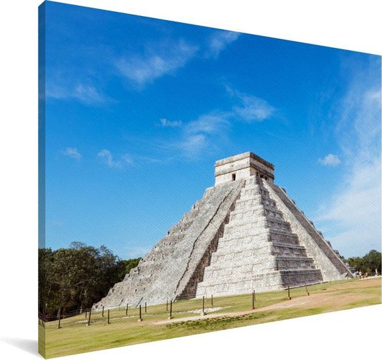 Canvas Schilderij Tempel van Kukulkan bij Chichén Itzá in Mexico - 140x90 cm - Wanddecoratie - OneMillionCanvasses