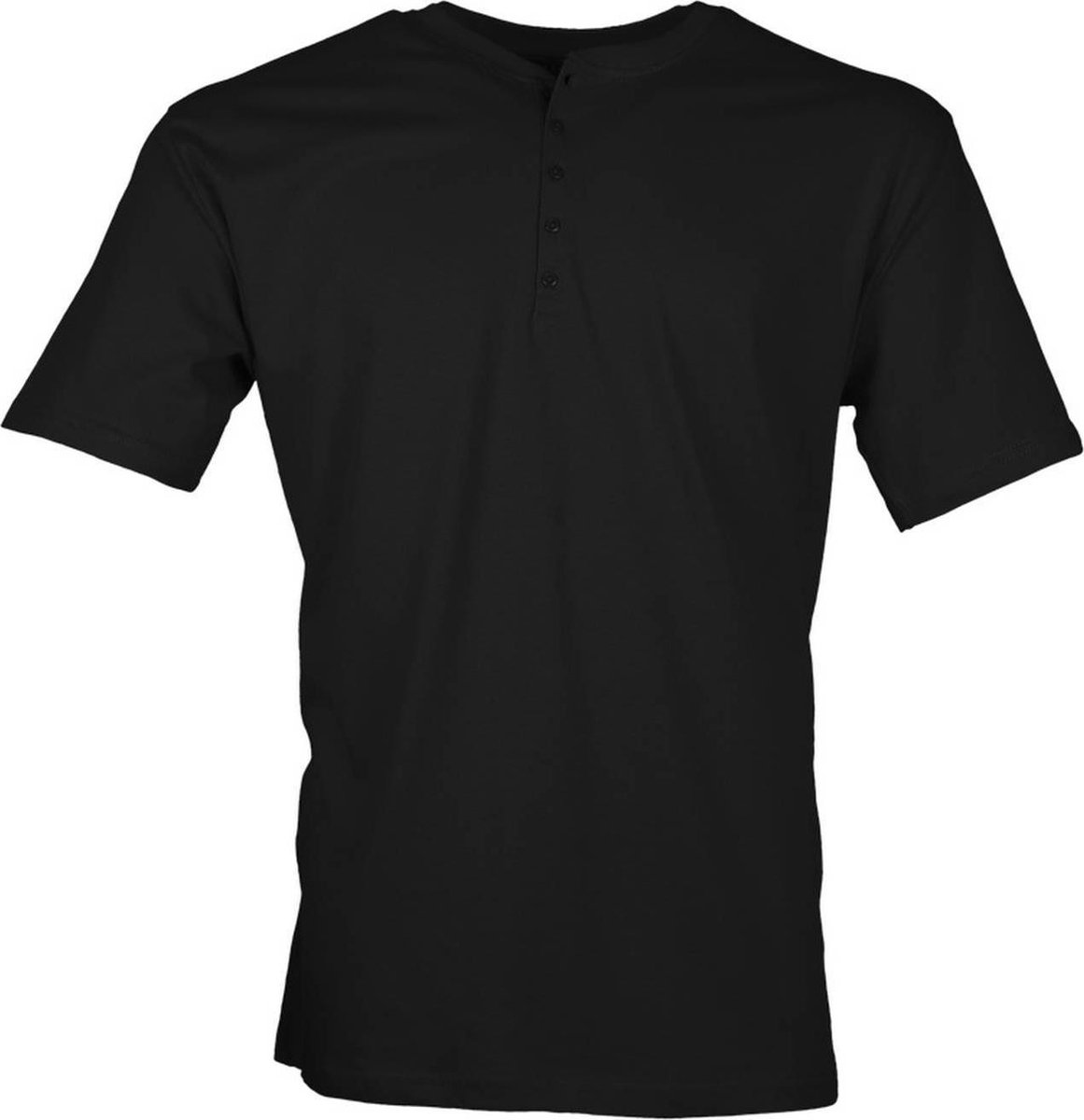 Losan Basic - Heren T-Shirt - Korte Mouw - Ronde Hals - Knoopjes - Zwart - Maat XXL