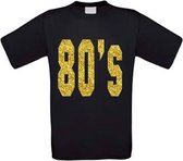 The 80's t-shirt glitter goud maat L zwart