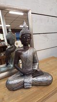 Thaise Boeddha - Beeld - Hoogte 40 cm - Polyresin - Zwart/Zilver