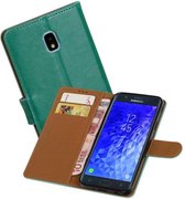 Zakelijke Book Case Telefoonhoesje Geschikt voor de Samsung Galaxy J7 (2018) - Portemonnee Hoesje - Pasjeshouder Wallet Case - Groen