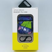 Mozaiek Kunstlederen Case Cover Hoesje Geschikt voor Apple Airpods - blauw/groen - met karabijn