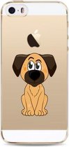 Apple Iphone 5 / 5S / SE2016 transparant siliconen cover hoesje bruin hondje