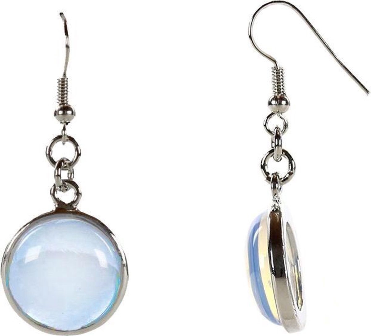 Edelstenen oorbellen Sea Opal Round - oorhanger - blauw - opaal - sterling zilver (925) - rond