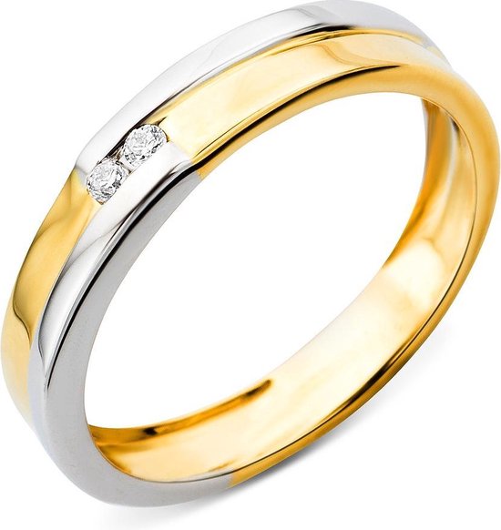 Majestine Solitair Ring 14 Karaat Bicolor Geel/Witgoud (585) met Diamant  0.03ct maat 52 | bol.com