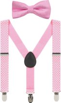 Fako Fashion® - Kinder Bretels Met Vlinderstrik - Kinderbretels - Vlinderdas - Strik - Stipjes - 65cm - Roze