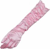 Roze lange satijnen Gala handschoenen - Opera