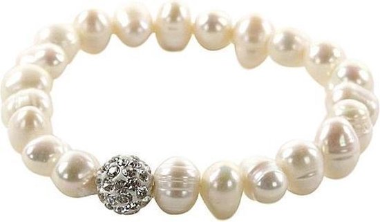 Zoetwater armband Maxima - echte parels - stras stenen - glitter armband - wit -... | bol.com