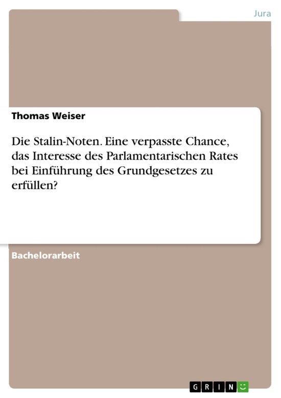 Die Stalin-Noten. Eine verpasste Chance, das Interesse des P ... - cover