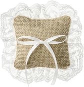 Ringen draag kussen, jute, 10x10cm | Bruiloft