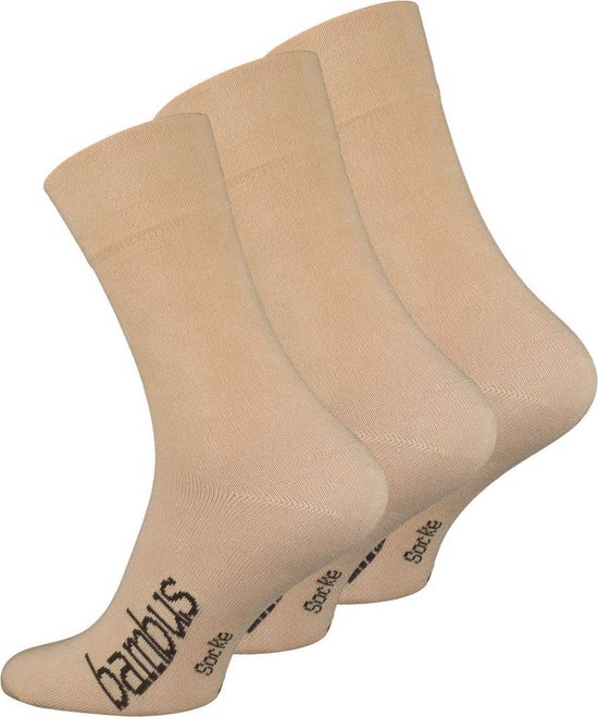 Bamboe sokken - 3 paar - beige - normale schachtlengte - maat 35/38