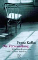 De omslag van het boek 'Die Verwandlung' door Franz Kafka, met een stoel en een raam.