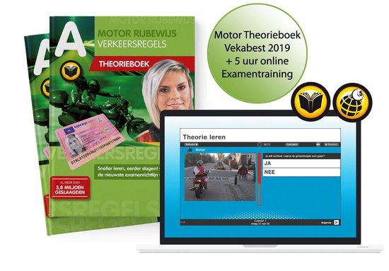 Motor Theorieboek 2019 Vekabest - Motor Theorie Leren - Rijbewijs A met 5 uur Examentraining Online