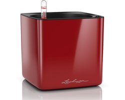 LECHUZA CUBE Glossy 16 - Plantenbak - met uitneembare binnenbak - met bewateringssysteem - ALL-IN-ONE set met LECHUZA-PON - scharlakenrood hoogglans