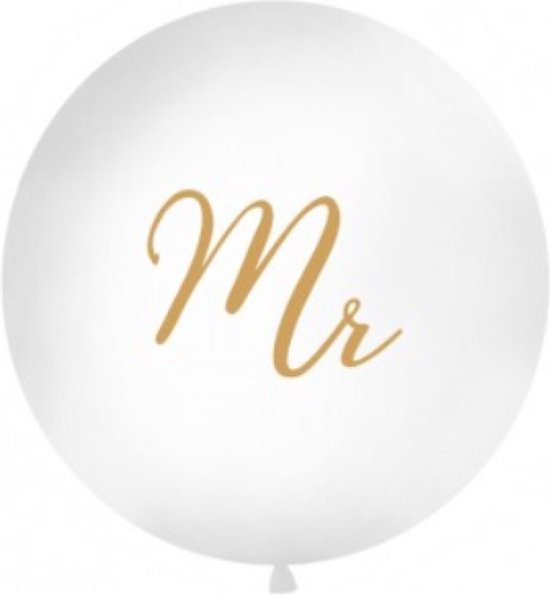 Partydeco Grote witte ballon Mr - Goud - 1m