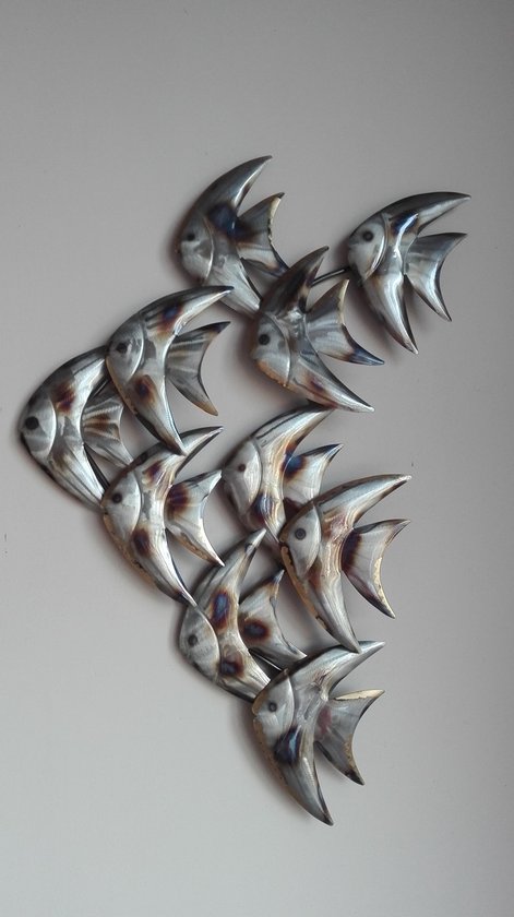 Niet ingewikkeld kleding toewijzing Metalen wanddecoratie met maan vissen in metaal kleuren - 60 x 90 cm |  bol.com