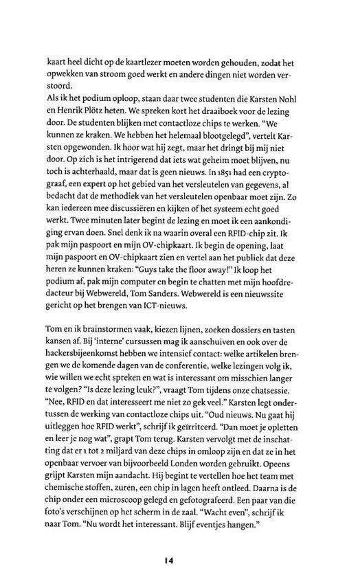 Een pagina met tekst uit een boek. Rechtsboven staat "14".
