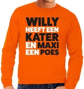 Oranje tekst sweater / trui Willy heeft een kater en Maxi een poes t-shirt oranje heren -  Koningsdag kleding M
