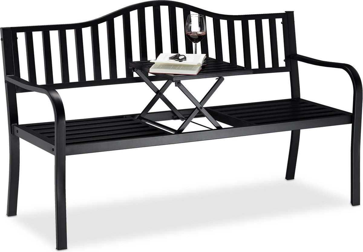 verwijderen Netto moersleutel Relaxdays Tuinbank met opklapbaar tafeltje - zitbank - buitenbank - 3  persoons - metaal | bol.com