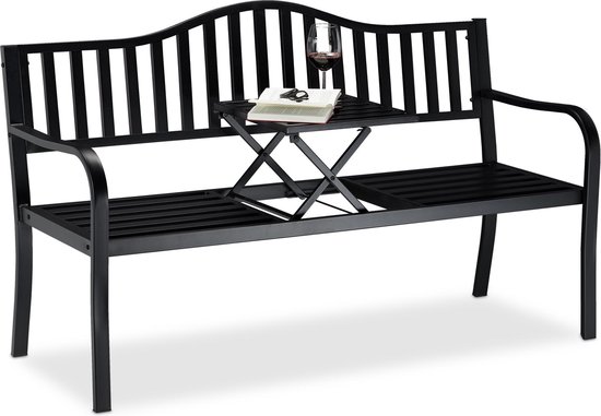 Relaxdays Tuinbank met opklapbaar tafeltje - zitbank - buitenbank - 3  persoons - metaal | bol.com
