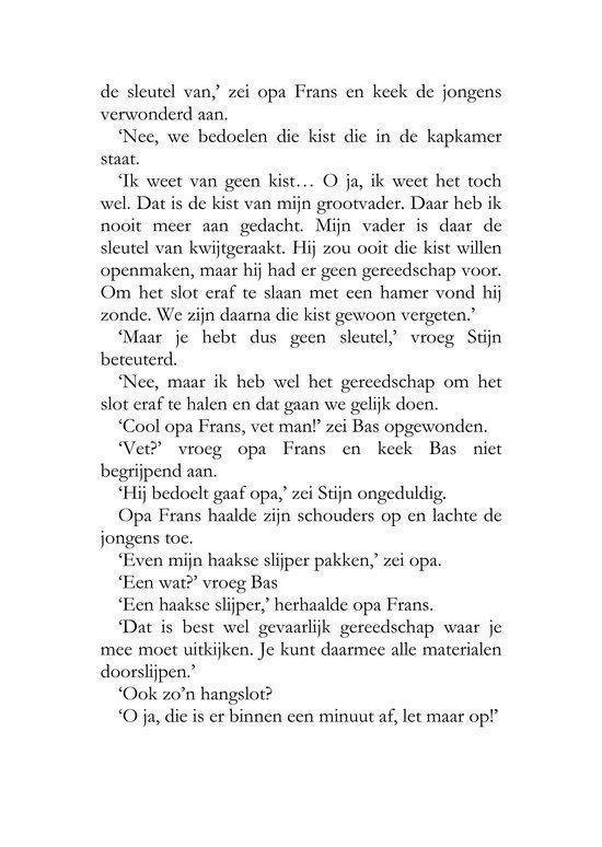 Pagina met tekst over een kist, een sleutel en gereedschap.