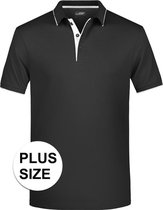 Grote maten polo shirt Golf Pro premium zwart/wit voor heren - Zwarte plus size herenkleding - Werk/zakelijke polo t-shirt 3XL