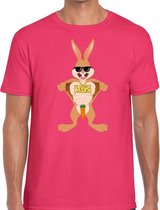 Paas t-shirt stoere paashaas roze voor heren S