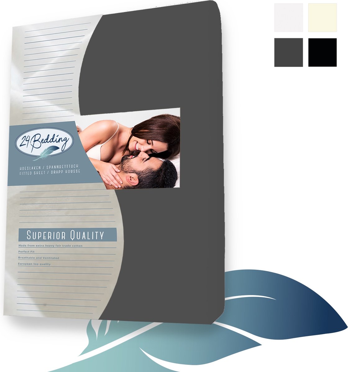 24-Bedding Hoeslaken Boxspring - Jersey 100% katoen - 180x200 cm - 40 cm - Donker Grijs