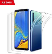 Soft Back Cover Hoesje Geschikt voor: Samsung Galaxy A9 2018 Tranparant TPU Siliconen Soft Case + 2X Tempered Glass Screenprotector