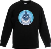 Kinder sweater zwart met vrolijke haai print - haaien trui 9-11 jaar (134/146)