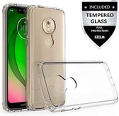 Hoesje Geschikt voor: Motorola Moto G7 Play Transparant TPU Siliconen Soft Case + 2X Tempered Glass Screenprotector