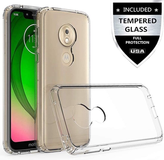 Motorola Moto G7 Play Hoesje Transparant TPU Siliconen Soft Case 2X Tempered Glass... | bol.com