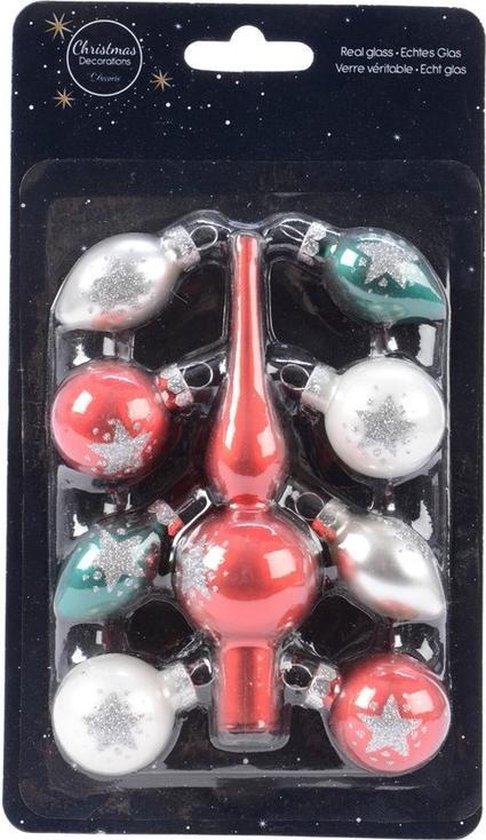 Kerstballen en piek set voor mini kerstboom groen/rood/wit | bol.com
