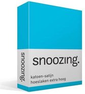 Snoozing - Katoen-Satin - Hoeslaken - Lits jumeaux - Extra haut - 180x220 cm - Turquoise