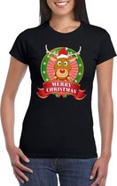 Rudolf Kerst t-shirt zwart Merry Christmas voor dames - Kerst shirts M