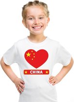 China hart vlag t-shirt wit jongens en meisjes 122/128
