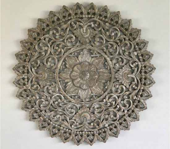 Flowee Mandala - Wanddecoratie Houten wandpaneel - Greywash - 120 cm |  bol.com