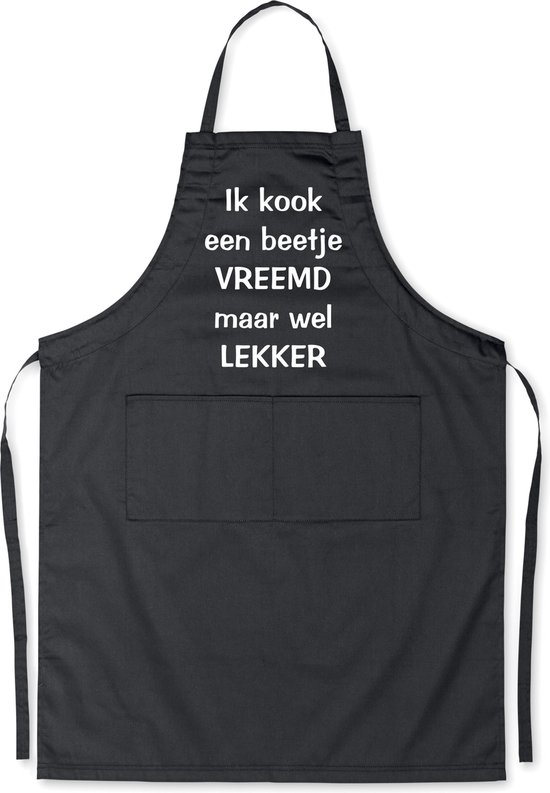 Ik kook een beetje vreemd maar wel lekker Luxe Schort Keukenschort met tekst Zwart