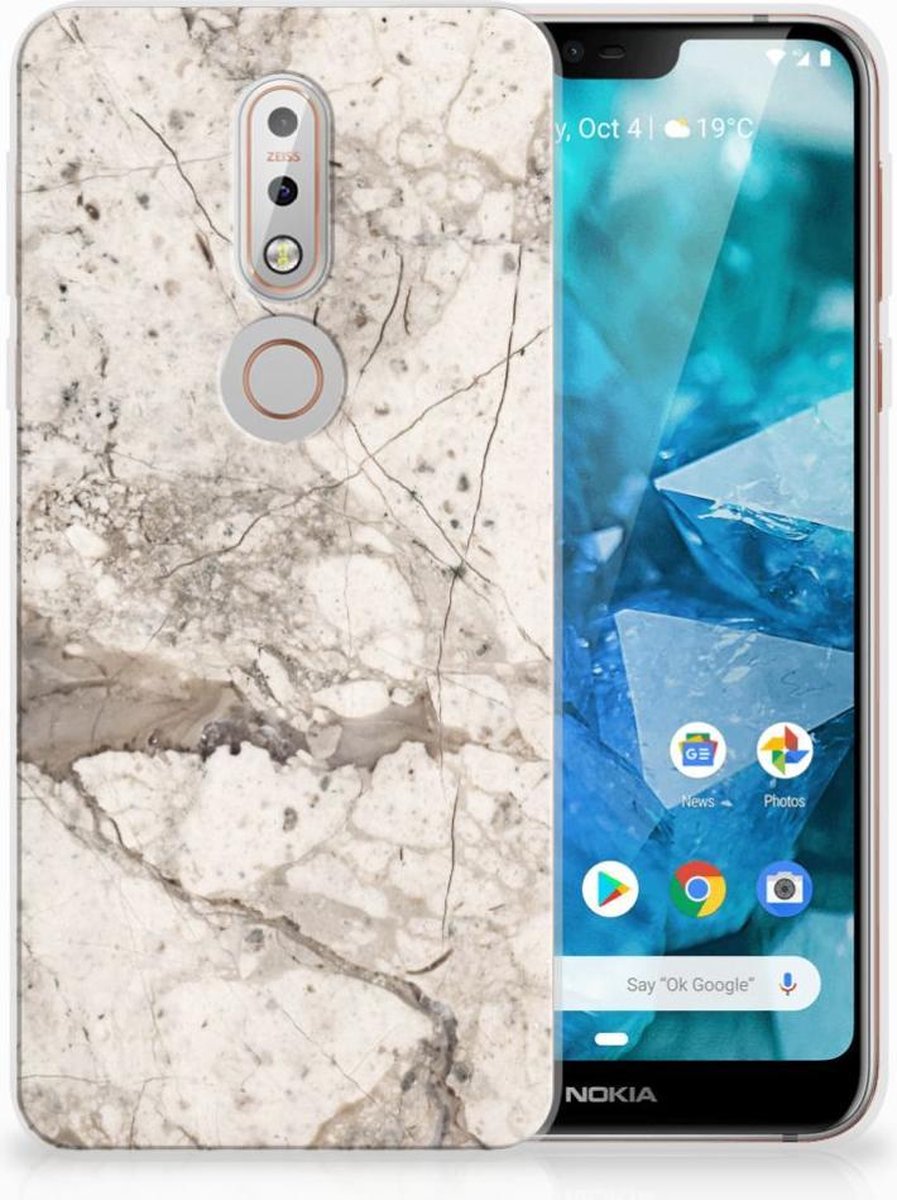Nokia 7.1 TPU Siliconen Hoesje Marmer Beige