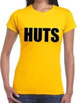 HUTS tekst t-shirt geel dames S