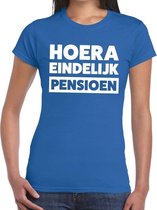 Hoera eindelijk pensioen t-shirt blauw dames 2XL