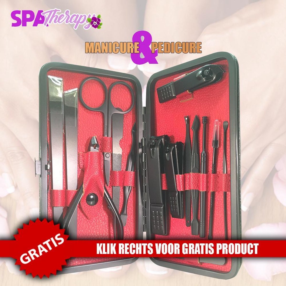 Spa Therapy Professional Manicure Pedicure Set RVS 15 Delig + Gratis Haarstyler Twv: €5,99