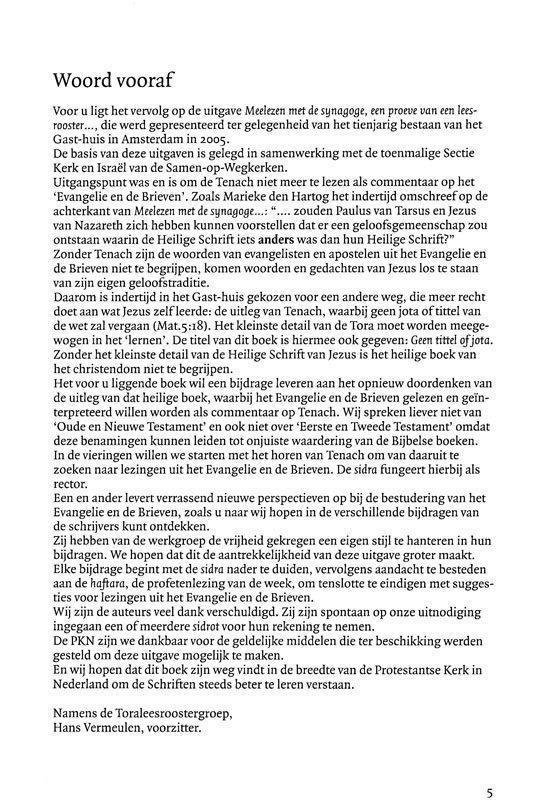 Boekpagina met woord vooraf door de Toraleesroostergroep over de uitgave en de inhoud van het boek.