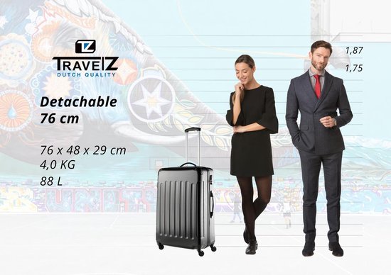 TravelZ Lichtgewicht Reiskoffer | 76cm Grote Trolley | Cijferslot | Zwart - Travelz